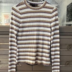 Veronica Beard Striped Long Sleeve Top - Cream and Brown